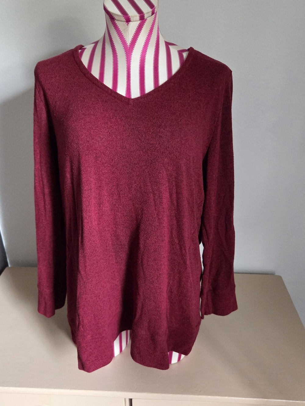 Soft Surroundings Top PL Petite Large Burgundy Maroon Knit V-Neck Pullover Cozy